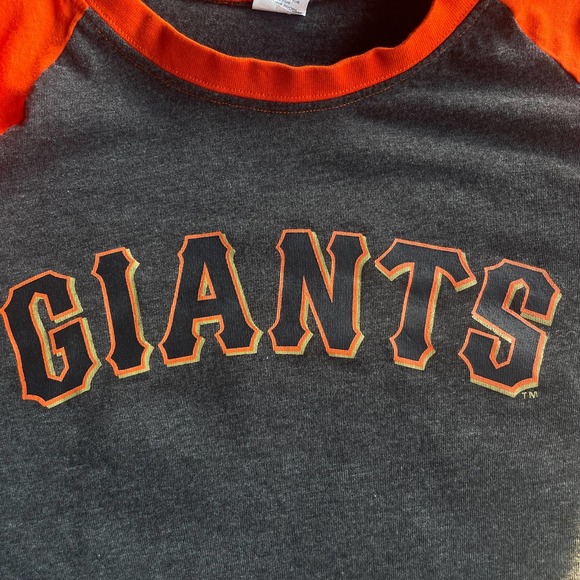 SF Giants Shirt Adult Medium Orange Gray Raglan Baseball MLB 2010 - Picture 3 of 12